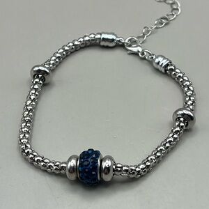 Elegant Silver and Blue Beaded Bracelet
